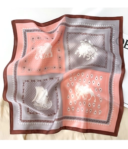 Detailed pattern of mulberry silk square scarf with paisley and elephant illustrations
