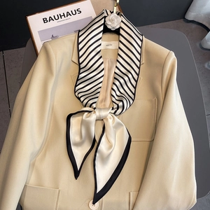 Women Striped Skinny Satin Scarf Elegant Hair Tie Bag Handle Ribbon Headband Fashion Necktie Scarf For Office Daily Wear