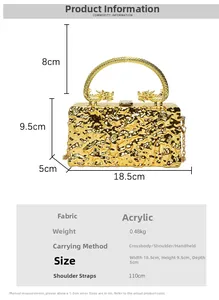 Tabella taglie borsa in acrilico con larghezza 18,5 cm e manico dorato in rilievo