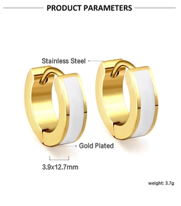 Technical dimensions of gold plated stainless steel hoop earrings with white enamel finish