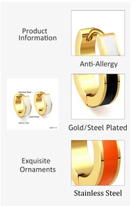 Detail of gold plated stainless steel hoops with dimensions 3.9x12.7mm and color options