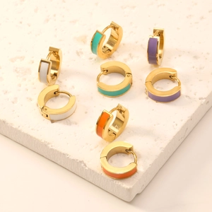 Minimalist Stainless Steel Colorful Enamel Hoop Earrings For Women Gold Plated Geometric Huggie Earrings Jewelry Gift