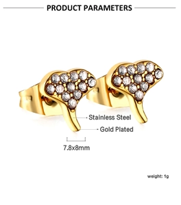 Detailed specs of gold plated elephant stud earrings with stainless steel size 7.8x8mm