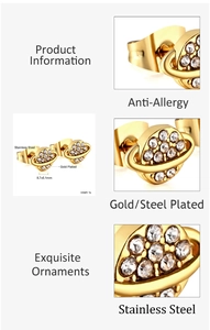 Detailed specs of anti-allergy stainless steel Saturn stud earrings with crystal inlay