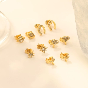 Minimalist Stainless Steel Stud Earrings Gold Silver Plated Zircon Star Saturn Elephant Leaf Horseshoe For Women