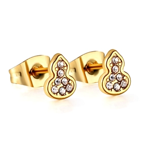 Boucles d'oreilles gourde élégantes en acier inoxydable doré avec cristaux blancs