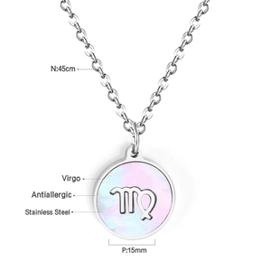 Antiallergic stainless steel Virgo necklace with shell pendant and 45cm chain