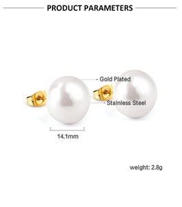 Détails de boucles d'oreilles perles 14,1 mm avec tiges en acier inoxydable plaqué or