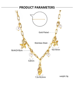 Détails du collier océan avec pendentifs coquillage et étoile de mer et dimensions précises