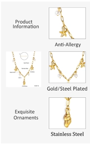 Détails du collier étoile de mer dorée avec dimensions et caractéristiques en acier inoxydable