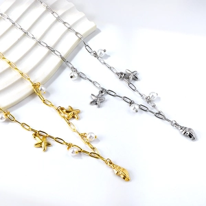 Collier En Acier Inoxydable Avec Pendentifs Étoile De Mer Coquillage Künstliche Perle Chaîne Trombone Bijoux De Plage Été