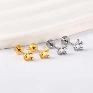 Boucles d'Oreilles Clous Couronne en Acier Inoxydable pour Femme Minimaliste Plaqué Or Argent Détail Cœur Bijoux de Mode
