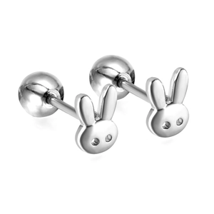 Minimalist silver rabbit ear studs with secure screw-back ball closures for girls