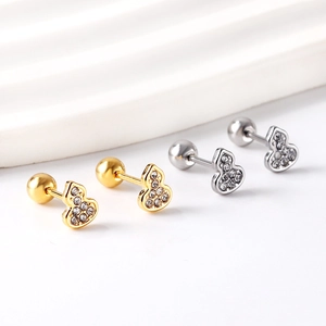 Boucles d'oreilles gourde en cristal doré et argenté avec fermoirs à vis sécurisés