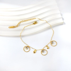 Boho Stainless Steel Gold Plated Anklets With Zircon Geometric Circles Water Drop Cross Artificial Pearl Charms For Women Beach Jewelry