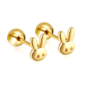Polished golden rabbit stud earrings with secure screw-back ball closures for women