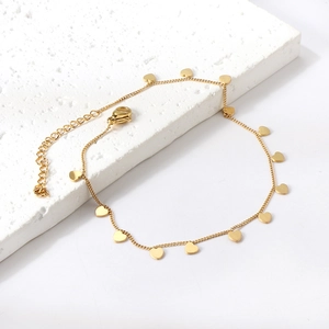 18K gold plated stainless steel anklet with multiple tiny heart pendants on a chain