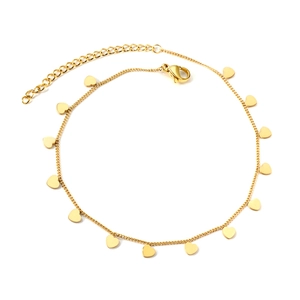 18K gold plated stainless steel anklet with multiple heart charms and lobster clasp