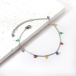 Bracelet de cheville en acier inoxydable doré 18k avec cristaux colorés pour la plage
