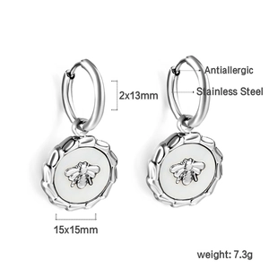 Détails des boucles d'oreilles abeille en acier inoxydable avec dimensions et poids
