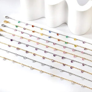Bracelet De Cheville En Acier Inoxydable Avec Breloques Géométriques En Zircon Coloré Chaîne Réglable Plaqué Or Femme