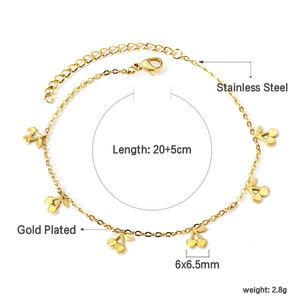 Details zum vergoldeten Edelstahl-Fußkettchen mit Kirsch-Anhängern und 20+5cm langer Kette