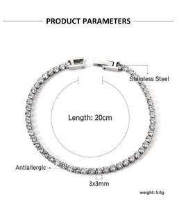 Produktdetails des Tennisarmbands aus Edelstahl mit 3mm quadratischen Zirkonia-Steinen