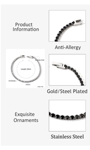 Details des Edelstahl-Tennisarmbands mit schwarzen und klaren 3x3mm Kristallen