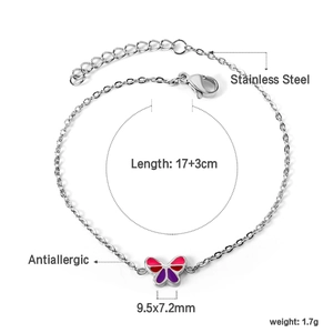 Detailansicht des Edelstahl-Schmetterlingsarmbands mit Maßen und 17+3cm Gesamtlänge