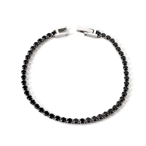 Klassisches Tennisarmband mit schwarzen Zirkonia-Steinen und Edelstahl-Silberverschluss