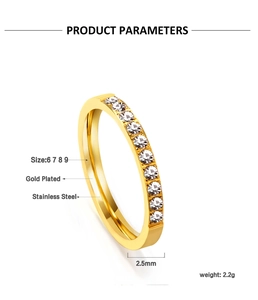 Detail view of 2.5mm gold plated stainless steel ring with micro-pave cubic zirconia