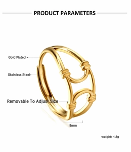 Details des 9 mm vergoldeten Edelstahlrings mit verstellbarem, verflochtenem Design
