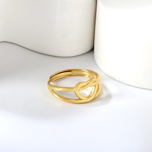 Damen Edelstahl Offener Ring 18K Vergoldet Herz Knoten Wellen Emaille Verstellbar Wasserfest Modeschmuck Accessoires