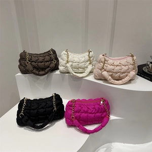 Quilted bubble cloud shoulder bags in five colors with metal chain handles