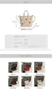 Detailed size specifications and various color options for the studded mini tote bucket bag