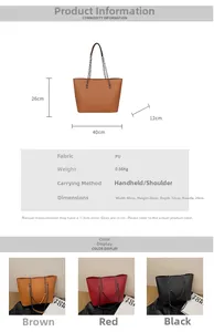 Detailed size specifications and color options for the large vintage PU leather tote bag