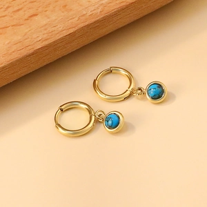 Retro 18K vergoldete runde Ohrringe mit kreisförmigen blauen Türkis-Anhängern