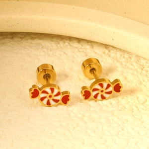 Gold Christmas candy earrings with red and white spiral pattern for Halloween