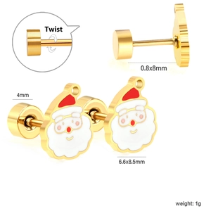 Detail of Santa Claus stud earring showing precise dimensions and secure twist back screw