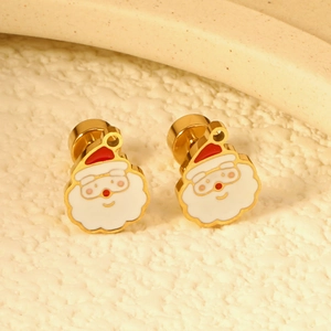 Christmas Santa Claus stud earrings in gold plated stainless steel for festive wear