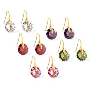 Minimalist round crystal hook earrings in five colors with polished gold finish