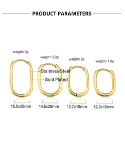 Détails des boucles d'oreilles ovales en acier plaqué or avec tailles et poids précis
