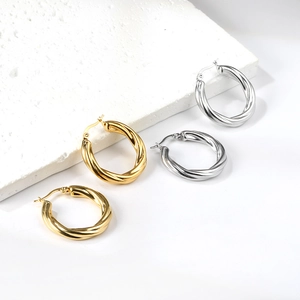 Boucles d'oreilles créoles torsadées minimalistes en or et argent, bijoux acier inoxydable