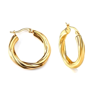 Boucles d'oreilles créoles dorées torsadées en acier inoxydable avec design de corde polie