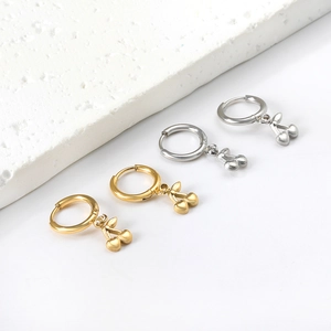 Cherry Fruit Pendant Hoop Earrings High Polished Stainless Steel Minimalist Sweet Style Jewelry For Women Girls