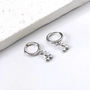 Minimalist silver stainless steel hoop earrings with cute cherry fruit pendants