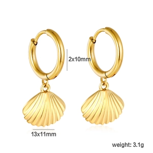 Detailed size specifications for gold shell pendant earrings with 10mm hoop diameter