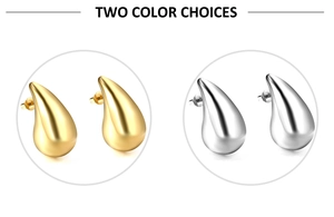 Detail view of teardrop earrings in gold and silver finish with polished mirror surface