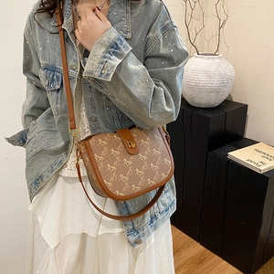 Retro saddle bag with horse pattern and leather trim, stylish crossbody bag for women