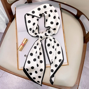 Fashion Polka Dot Imitation Satin Narrow Long Scarf For Women Geometric Equestrian Print Hair Band Bag Ribbon Wrap